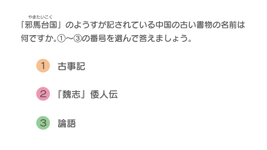 歴史教科書クイズ3問題（ここふる学校）