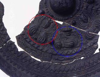 三角縁神獣鏡で神と獣を現している部分の写真