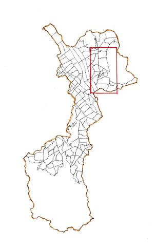 田中道を赤色の四角で囲んだ地図