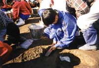 一生懸命掘っている写真