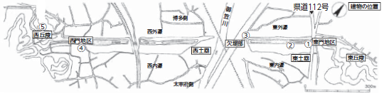 建物の位置　（1）から（5）の地図