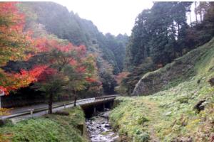 百間石垣と四王寺川の写真